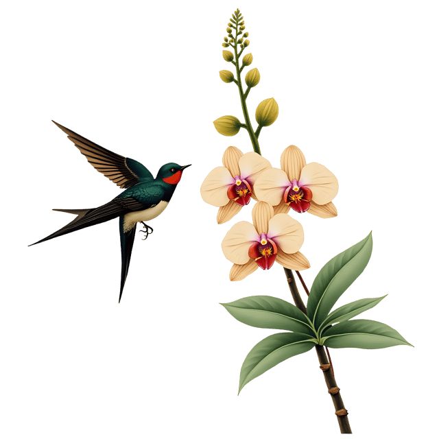 Free transparent PNG: Chinoiserie Orchid and Swallow  Artistic Clipart Design, free transparent png download