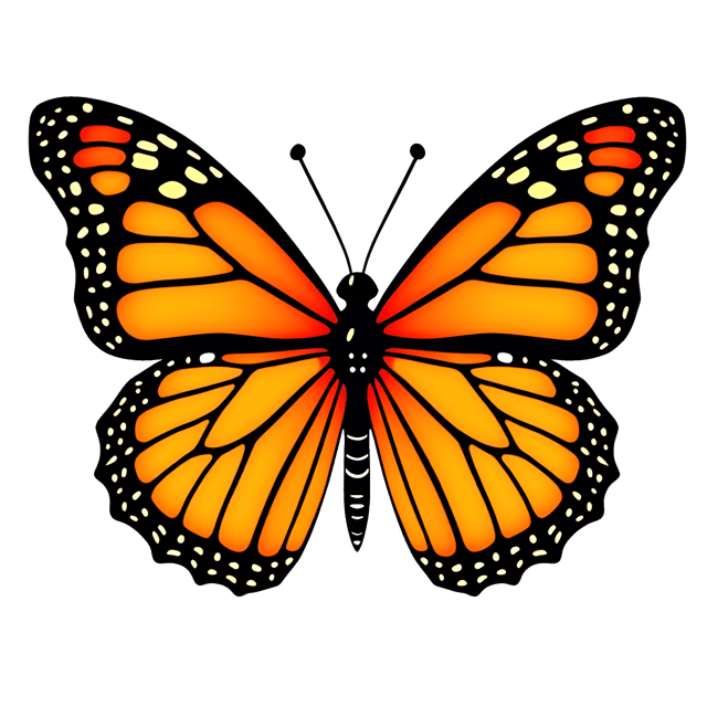 Free transparent PNG: Electric Orange Butterfly Illustration with Black Markings and Flowing Wings