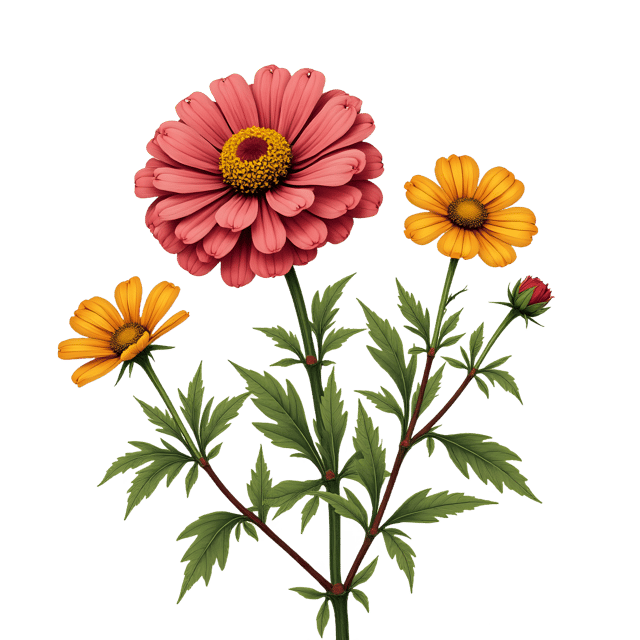 Free transparent PNG: Zinnia and Cosmos Flowers PNG Clipart  Perfect for Garden Design  Nature Crafts