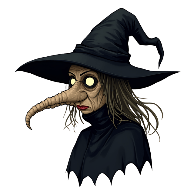 Free transparent PNG: Sinister Witch with Crooked Nose in Black Pointed Hat Clipart