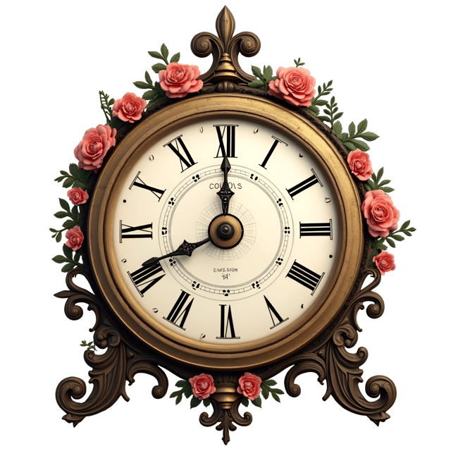 Free transparent PNG: Antique Calendar Clock with Rotating Date Dial and Floral Border
