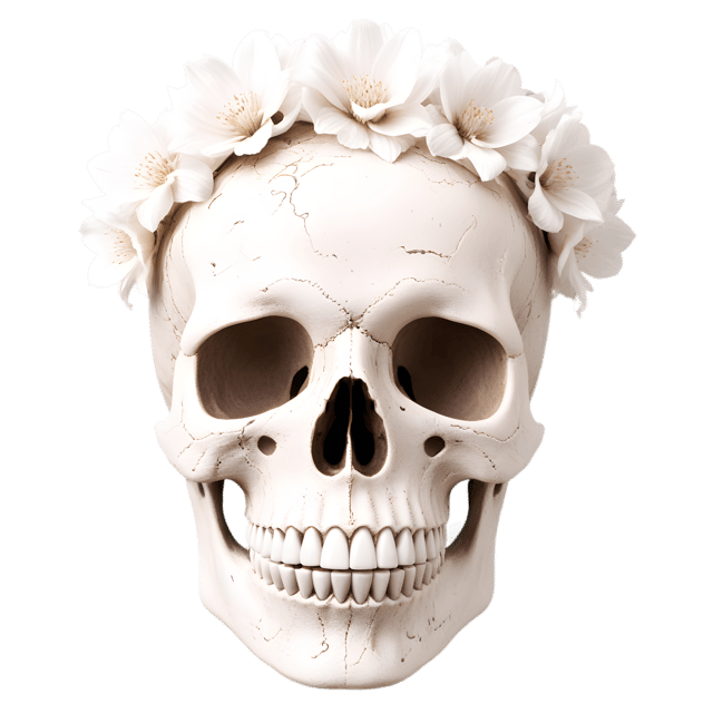 Free transparent PNG: Flower-Crowned Skull PNG with Transparent Background for Artistic and Decorative Uses