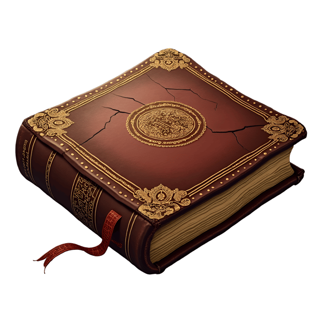 Free transparent PNG: Old Leather-Bound Book with Gold Embossing and Cracked Pages Illustration for Decorative Clipart