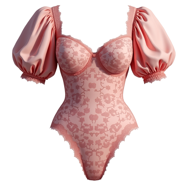 Free transparent PNG: Floral Lace Dress Illustration with High Waist and Puff Sleeves on White Background