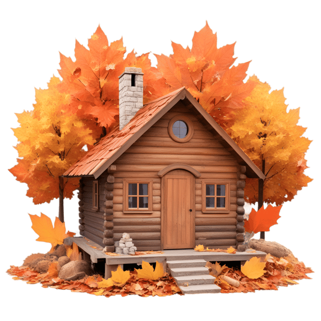 Free transparent PNG: Cabin with Fallen Leaves Transparent Background PNG for Cozy Cabin Art