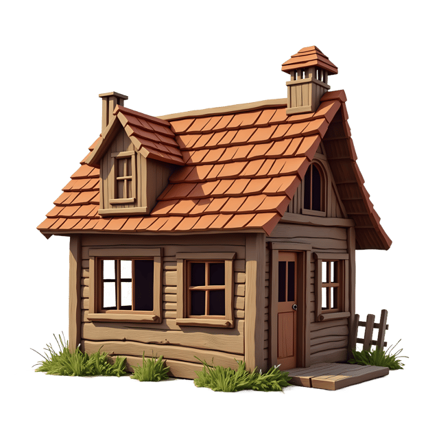 Free transparent PNG: Rustic Wooden Dollhouse PNG with Shingled Roof and Tiny Windows
