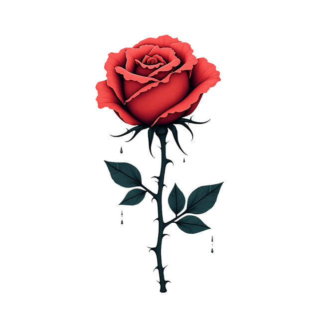 Free transparent PNG: Hand-Sketched Rose with Thorns and Droplets PNG Illustration