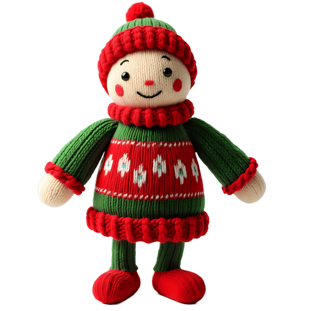 Free transparent PNG: Festive Knitted Doll PNG with Holiday Decorations and Transparent Background