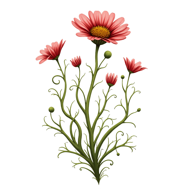 Free transparent PNG: Abstract Hand-Drawn Flower with Twisted Stems and Quirky Shapes PNG