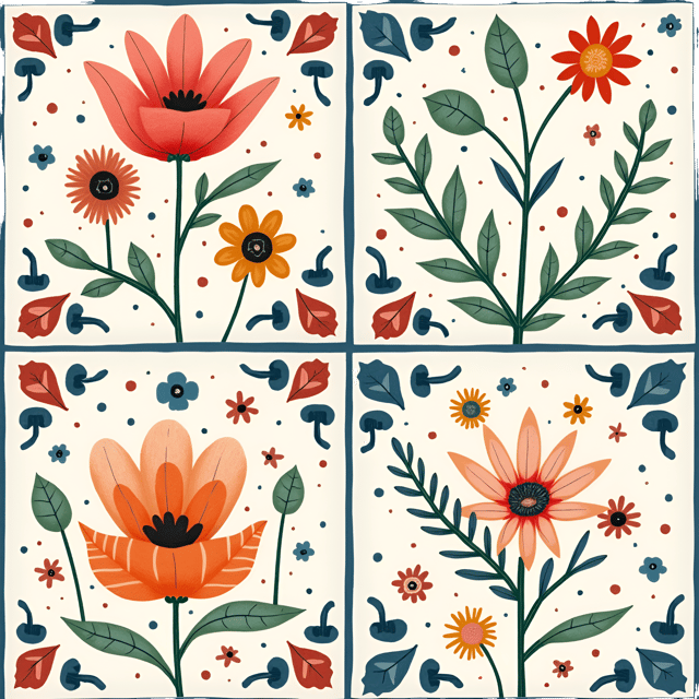 Free transparent PNG: Charming Hand-Painted Floral Tile Design in Watercolor Style