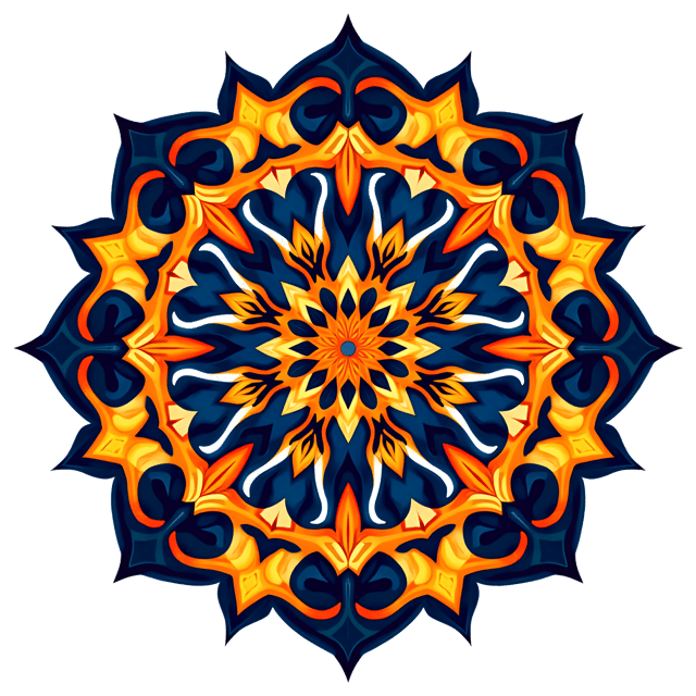 Free transparent PNG: Abstract Mandala with Flowing Lines and Bold Colors on White Background
