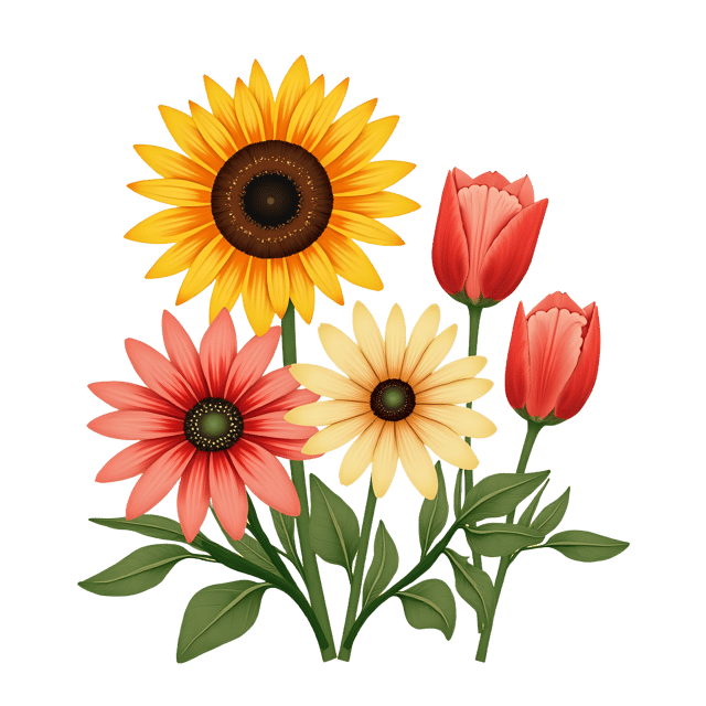Free transparent PNG: Sunflower, Daisy, and Tulip PNG Clipart  Perfect for Spring Themes, Crafts, and Decor