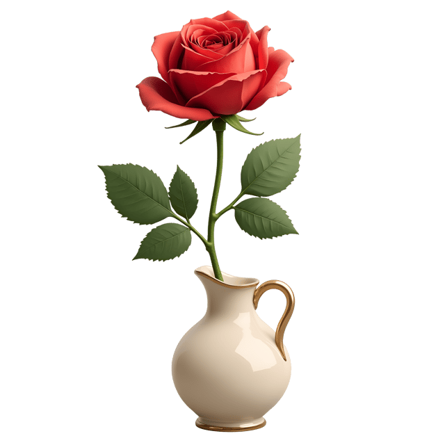 Free transparent PNG: Single Red Rose in Delicate China Vase - Elegant Clipart Illustration