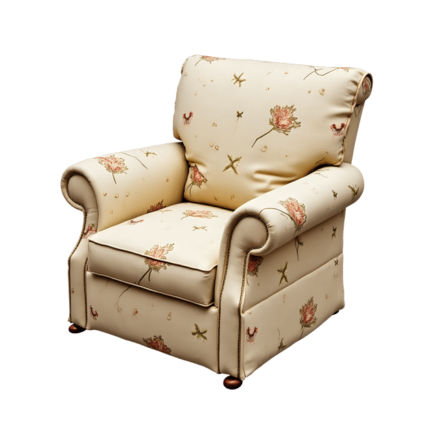 Free transparent PNG: Cozy Cream Armchair with Floral Patterns PNG Image