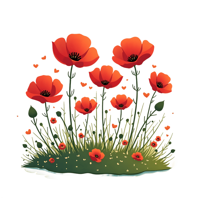 Free transparent PNG: 16 Red Poppies Blooming in a Meadow PNG Transparent Background