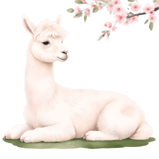 Free transparent PNG: Cute Alpaca Under Blooming Tree Transparent PNG
