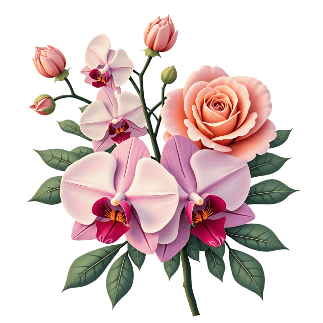 Free transparent PNG: Orchid and Rose Flowers PNG Clipart  Elegant Botanical Design Element