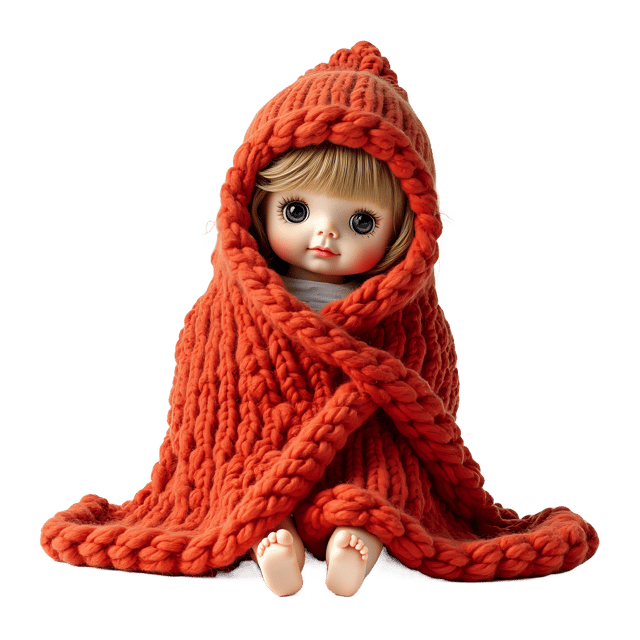 Free transparent PNG: Knitted Doll in Cozy Blanket PNG with Transparent Background