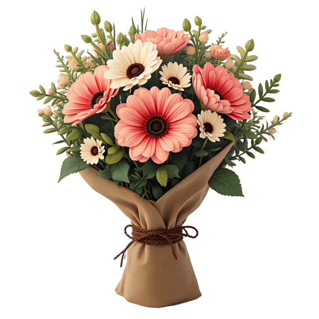 Free transparent PNG: Wrapped Bouquet with Burlap and Beads  Handmade Floral Clipart, free download png