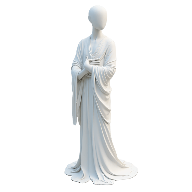 Free transparent PNG: Graceful White Humanoid with Flowing Robes - Realistic Illustration on White Background