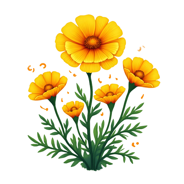 Free transparent PNG: Funky Yellow Marigold Flower with Squiggly Lines on Transparent PNG Background