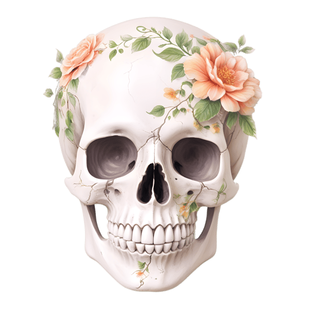 Free transparent PNG: Floral Vines Wrapping Around Skeleton Face PNG with Transparent Background