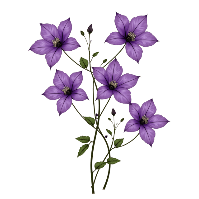 Free transparent PNG: Rich Purple Clematis Illustration with Trailing Blooms and Elegant Shape