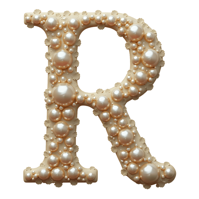 Free transparent PNG: Lustrous Pearl Letter R with Delicate Floral Borders PNG Design