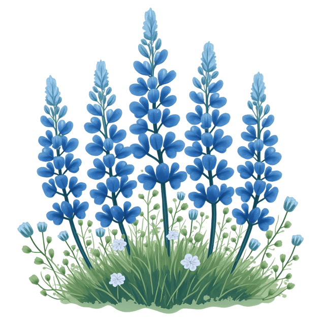 Free transparent PNG: Blue Lupine Cluster Watercolor Illustration with White Accents