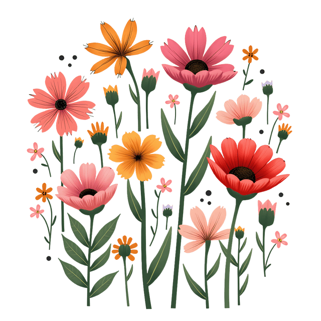 Free transparent PNG: Whimsical Hand-Drawn Flower Illustrations with Transparent Background