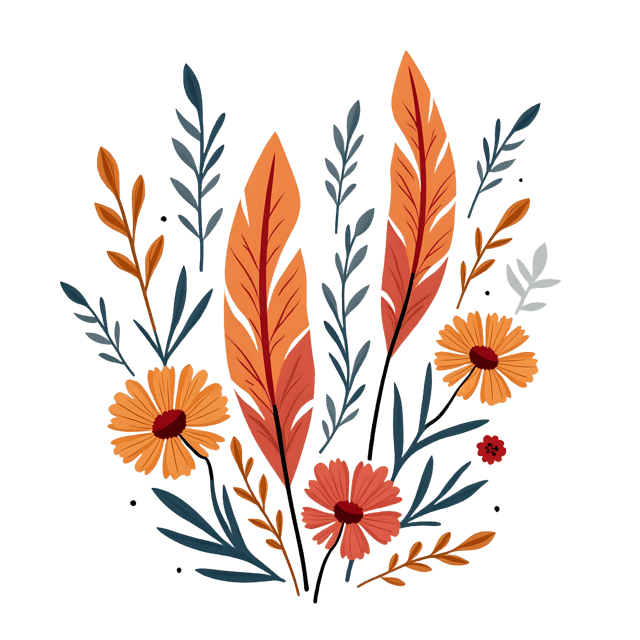 Free transparent PNG: Boho Feather Flowers  Artistic Clipart Design, free high-quality png download