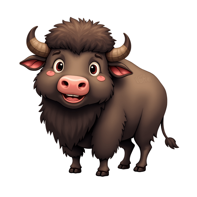 Free transparent PNG: Buffalo Cartoon Illustration with Shaggy Dark Brown Coat in Watercolor Style
