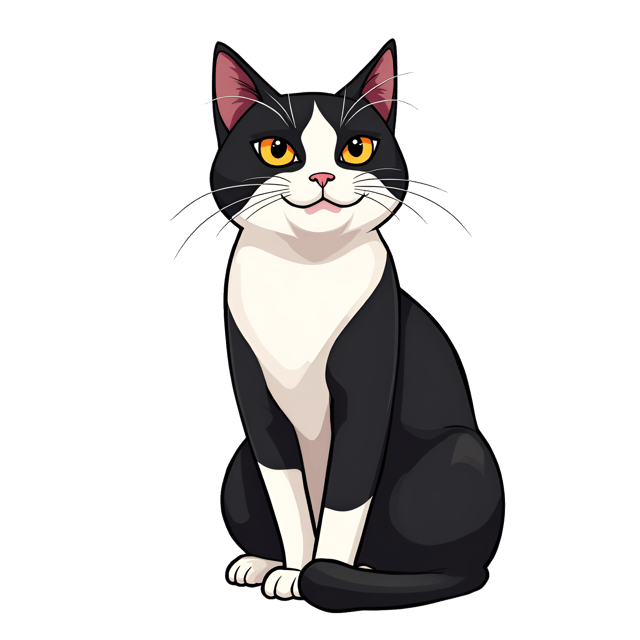 Free transparent PNG: White and Black Tuxedo Cat Illustration with Confident Pose for Elegant Clipart