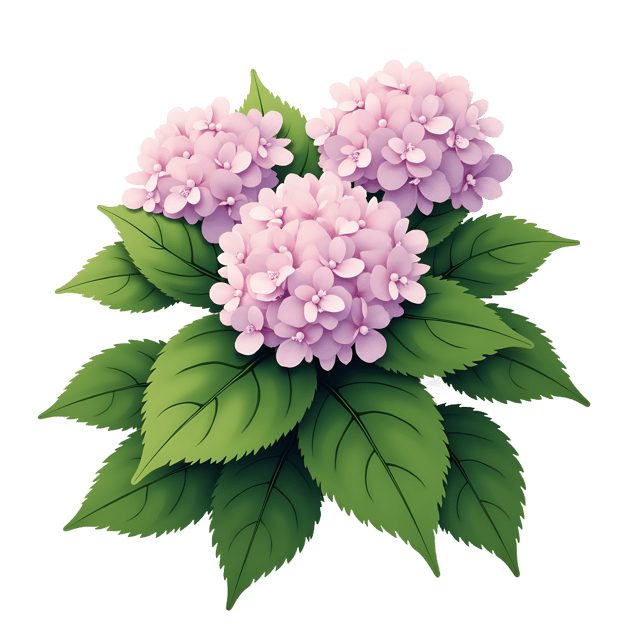Free transparent PNG: Hydrangea Leaves with Soft Pink Clusters on Transparent Background PNG