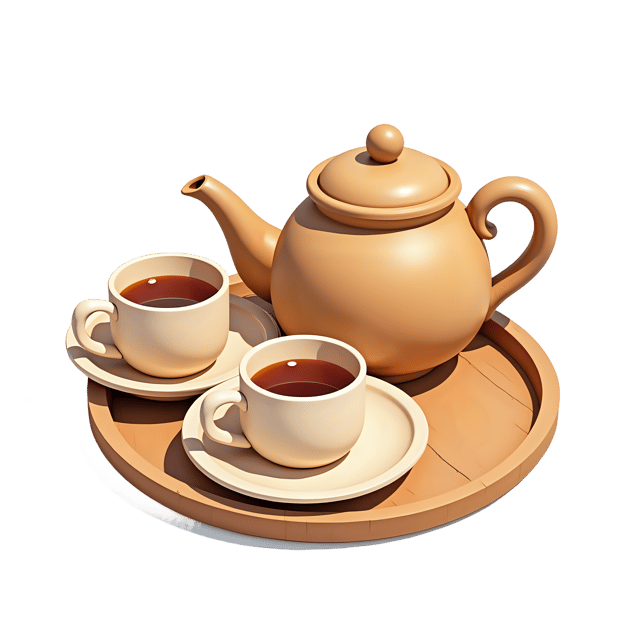 Free transparent PNG: Charming Wooden Tea Set PNG with Delicate Cups and Saucers on Transparent Background
