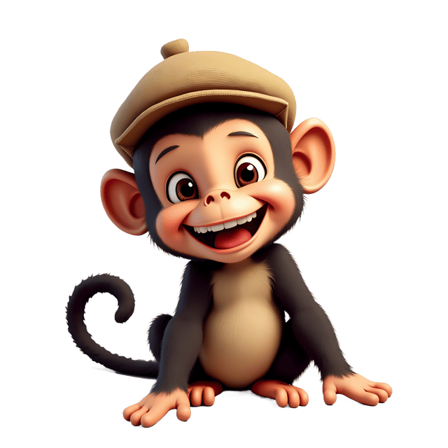 Free transparent PNG: Funny Smiling Monkey with Tiny Hat PNG Transparent Background