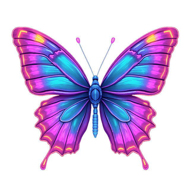 Free transparent PNG: Bioluminescent Butterfly PNG Illustration with Neon Colors and Glowing Wings