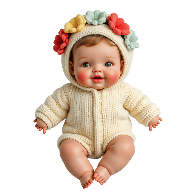 Free transparent PNG: Knitted Babydoll with Floral Crown PNG on Transparent Background