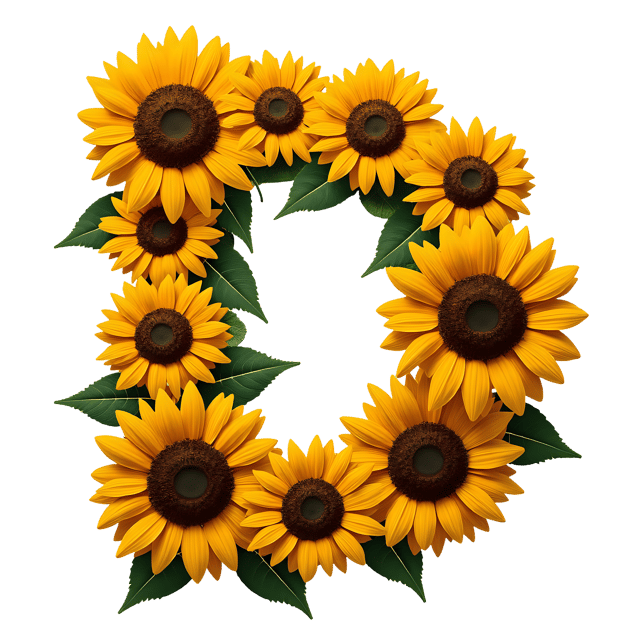 Free transparent PNG: Golden Sunflowers 'D' Alphabet Design in PNG Format