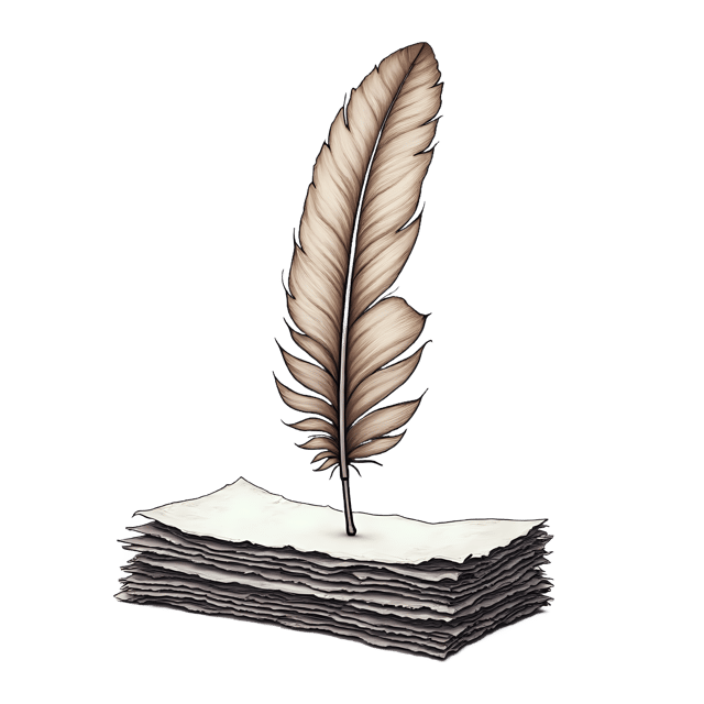 Free transparent PNG: Long Quill Feather on Paper Stack  Artistic Clipart, free png download