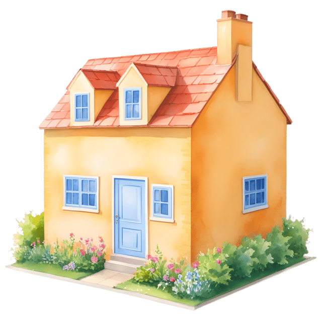 Free transparent PNG: Yellow Brick House with Garden PNG Transparent Background