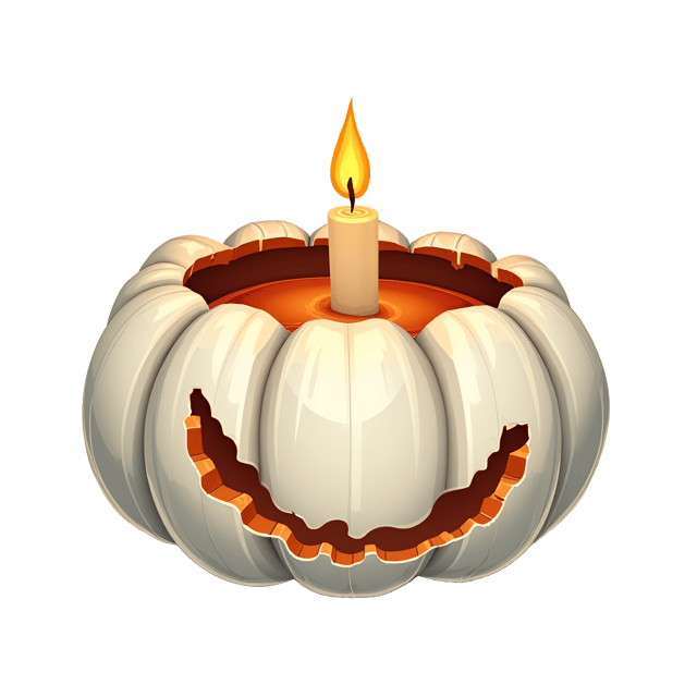 Free transparent PNG: Eerie White Pumpkin with Flickering Candle Illustration for Halloween and Autumn Themes