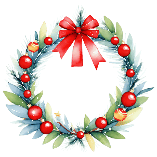 Free transparent PNG: Watercolor Christmas Wreath Transparent PNG – Gentle Illustration for Decor & Crafts