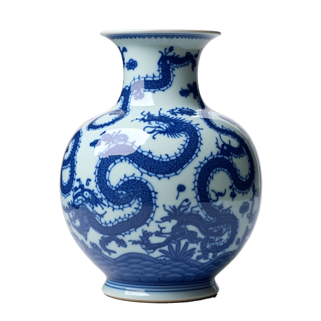Free transparent PNG: Qing Dynasty Blue-and-White Dragon Vase Design with Transparent Background