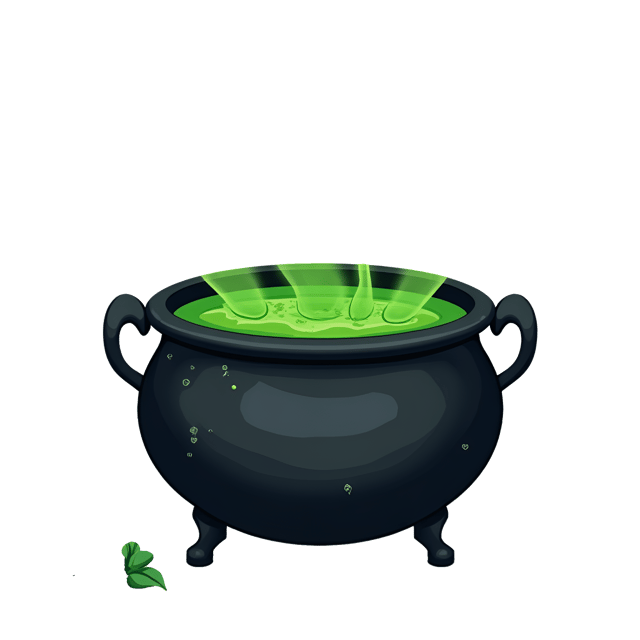 Free transparent PNG: Witch's Cauldron with Green Potion Bubbles and Smoke Illustration