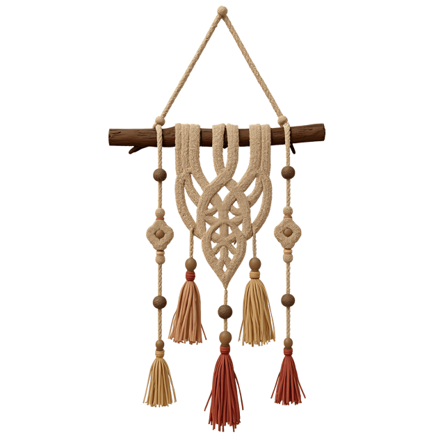 Free transparent PNG: Handmade Macramé Wall Hanging with Tassels and Beads for Boho Decor