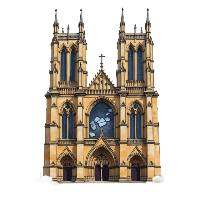 Free transparent PNG: Gothic Cathedral with Broken Stained Glass PNG