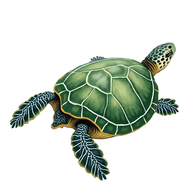 Free transparent PNG: Spotted Sea Turtle with Green Algae PNG Illustration for Marine Life and Decorative Uses
