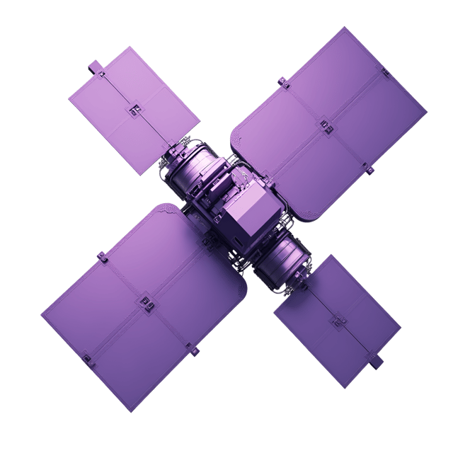 Free transparent PNG: Lavender Communication Satellite Illustration with Reflective Surfaces and Purple Glow