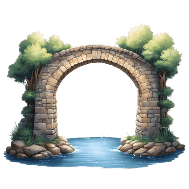 Free transparent PNG: Old Stone Bridge Over Crystal-Clear River with Fish PNG